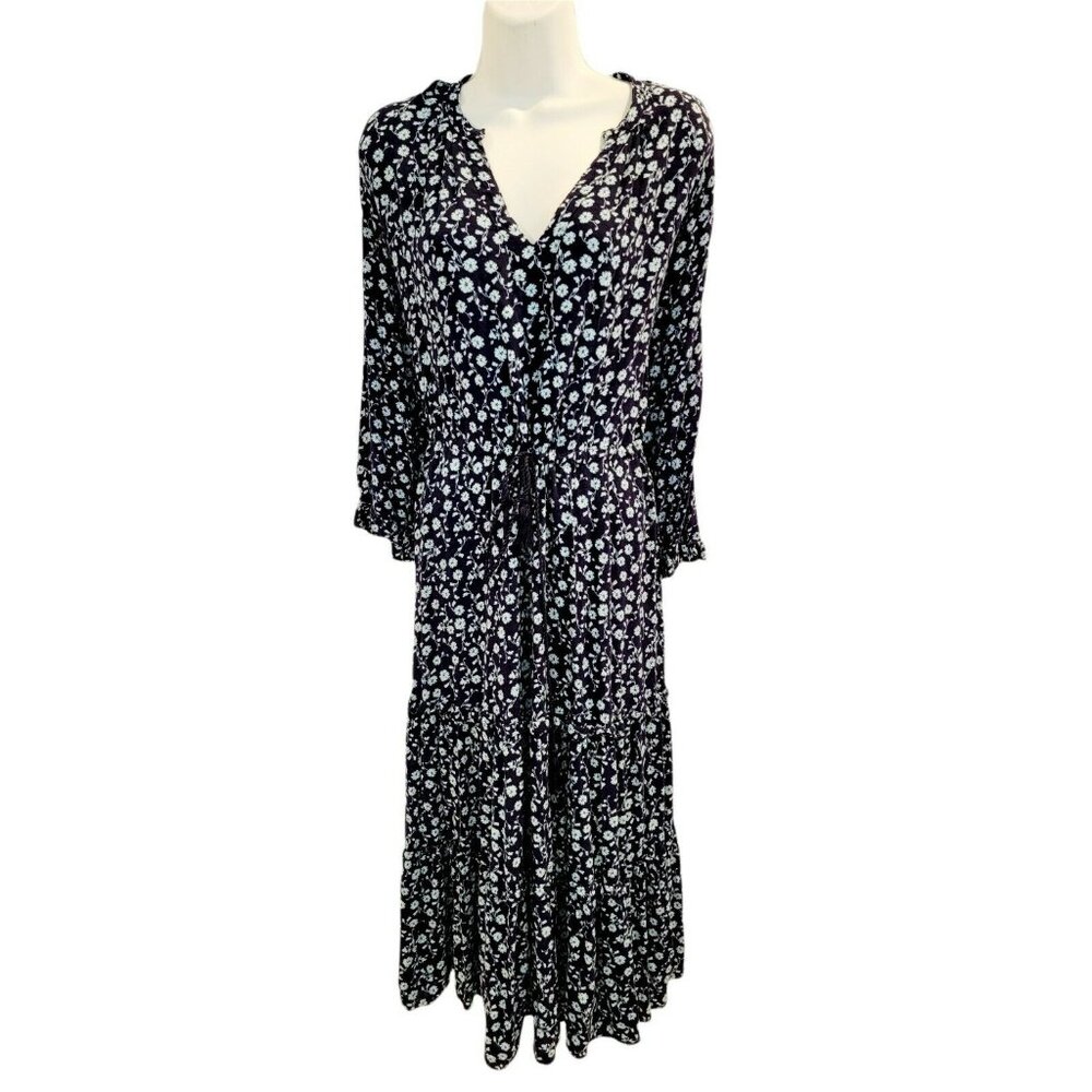 LOGG Blue Floral Rayon Drawstring Waist Dress Size 10